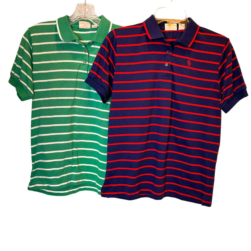 Country Craft 90’s Striped Polo Short Sleeve Shirts Green Blue L